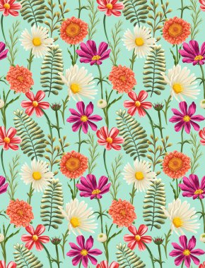 pattern with chamomiles and other flowers