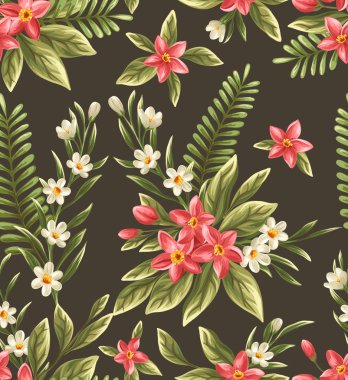 flowers and leaves on dark background.