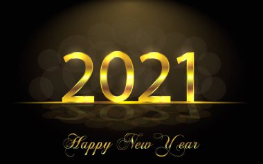 Mutlu yıllar 2021. Altın ışıltılı dokuya sahip bir arka plan. Altın Numaralar 20, 2, 0, 01. Işık etkisi. Vektör İllüstrasyonu