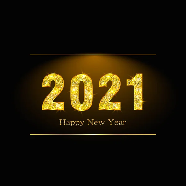 Feliz Ano Novo 2021. Fundo com textura espumante dourada. Números de ouro 20, 2, 0, 01. Efeito de luz. Ilustração vetorial —  Vetores de Stock