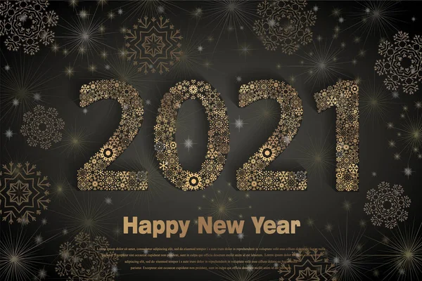 Vector 2020 Happy New Year banner with sparkingly growter golden texted snowflake and figures. 계절적 인 휴일 배경. 새해 인사 카드 — 스톡 벡터