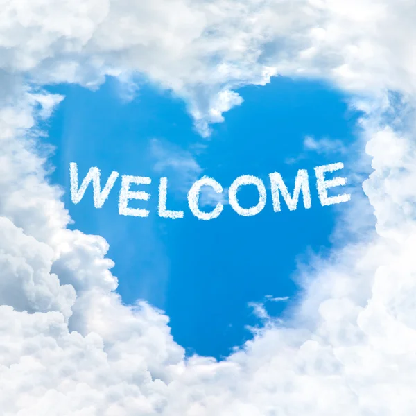 Palavra de boas-vindas no céu azul — Fotografia de Stock
