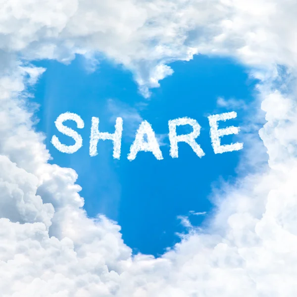 Compartir palabra en el cielo azul — Foto de Stock
