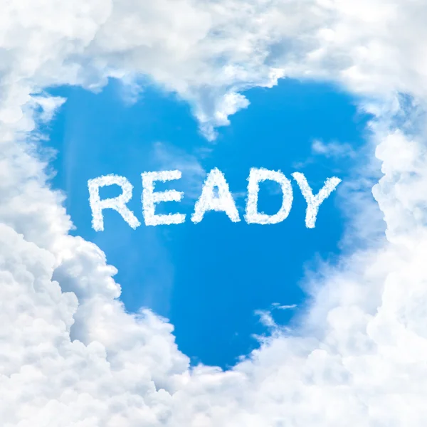 Ready word inside love cloud blue sky only — Stock Photo, Image
