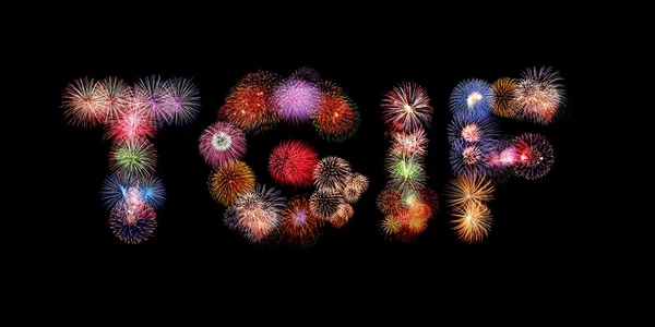 TGIF texte de mot feux d'artifice colorés — Photo