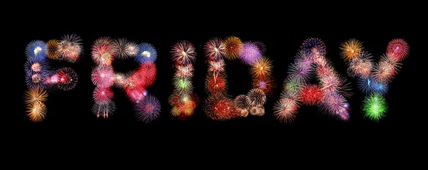 Vrijdag word tekst kleurrijke vuurwerk — Stockfoto