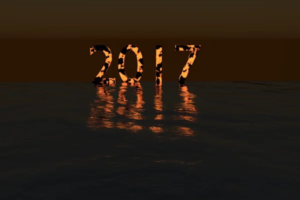 Leuchtende 2017 auf dem Meer in der Nacht gerendert Illustration — Stockfoto