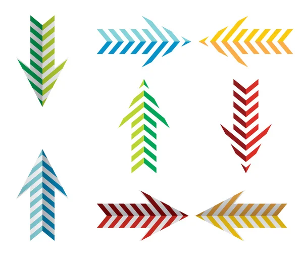 Ícones de setas conjunto com listras coloridas — Vetor de Stock