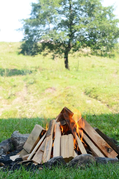 Kampvuur in de natuur — Stockfoto