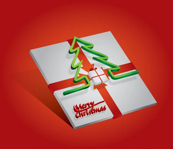 礼品盒与红色的弓和松树树 — 图库矢量图片
