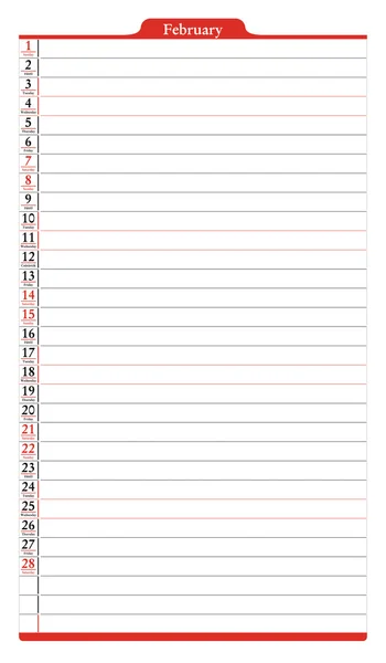 Februari, Månadslinser planner kalender — Stock vektor