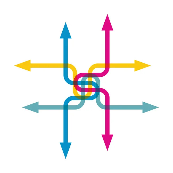 Bunte Pfeile, die in verschiedene Richtungen zeigen — Stockvektor
