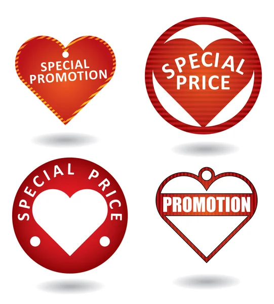 Set of red heart labels — Stock Vector