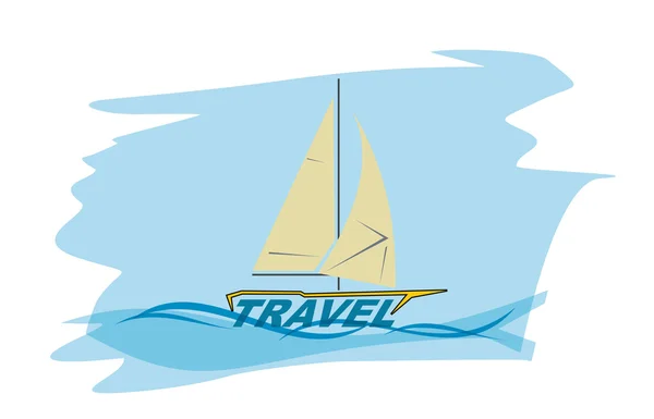 Viajar con barco en el mar — Vector de stock