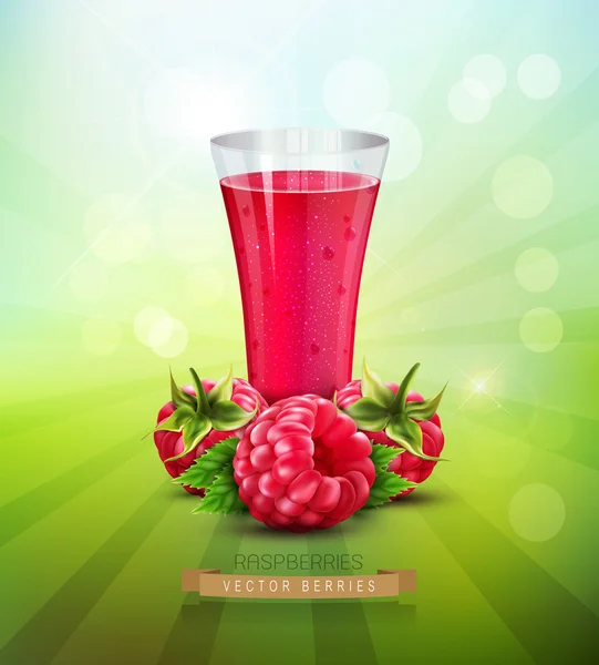 Raspberries and glass of raspberry juice — Stock Vector