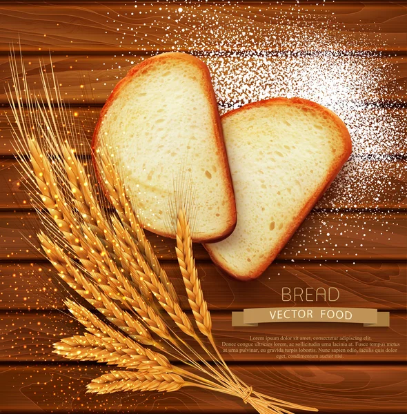 Rebanadas de pan y espigas de trigo — Archivo Imágenes Vectoriales