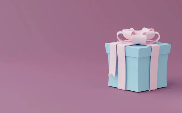 Caja Regalo Azul Con Lazo Rosa Sobre Fondo Azul Lugar —  Fotos de Stock