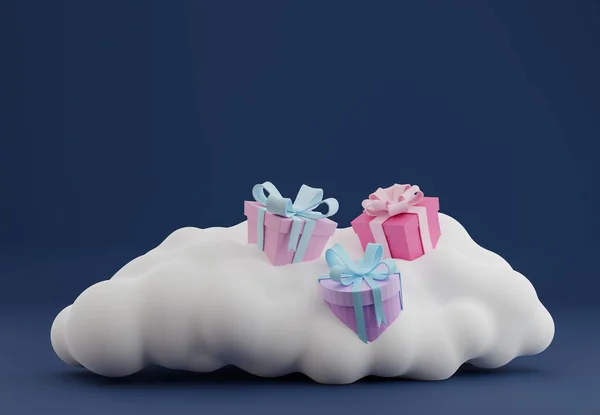 Geschenkschachteln Mit Bunten Schleifen Auf Einer Weißen Wolke Illustration Ausleihe — Stockfoto