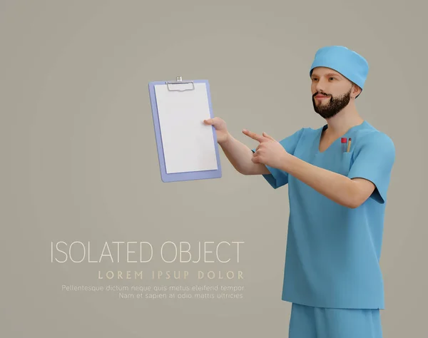 Arzt Anzug Zeigt Auf Eine Tablette Mit Papier Auf Hellem — Stockfoto