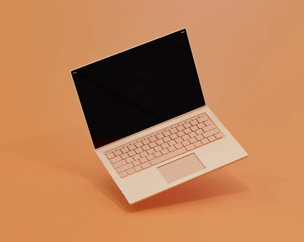 Orange Laptop Orange Bakgrund Illustration Upp Bärbar Dator Vinkel — Stockfoto