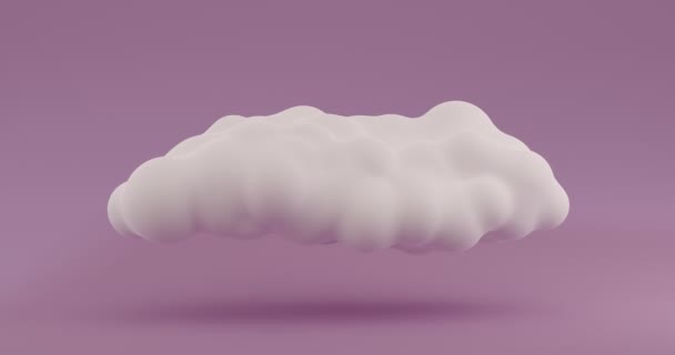 Nuvem 3D branca, caixas com presentes caindo sobre ele em um fundo rosa. Renderização 3d. — Vídeo de Stock
