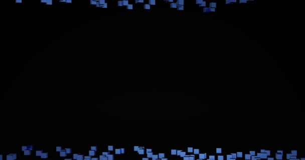 Cubos azules sobre un fondo negro moviéndose de arriba a abajo y moviéndose de abajo a arriba. Renderizador 3d. 4k video Introducción, salvapantallas, videobackground. — Vídeo de stock