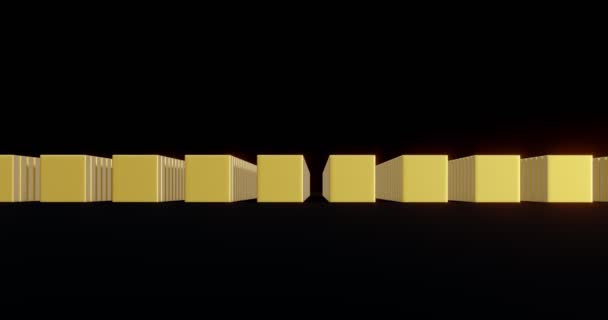 검은 배경에 있는 금색 큐브가 관람자를 향해 움직이고 있습니다. 3d 렌 더러. 4k 비디오 — 비디오