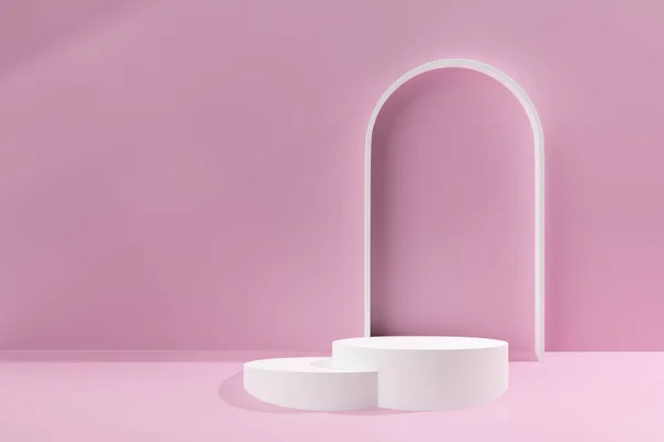 ラウンドプラットフォームスタンド プレゼンテーション製品のための円の台座とピンクの3Dイラスト 広告や販売のための表彰台 3Dレンダリング デザイン ストックフォト