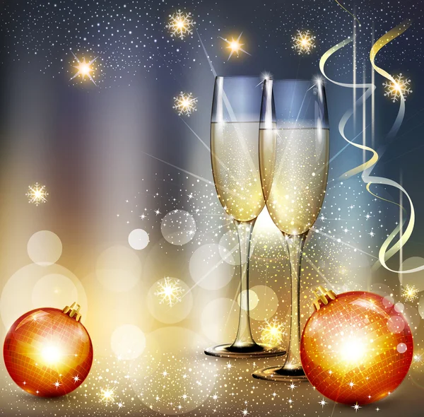 Vettore romantico sfondo di Natale con due bicchieri e Cristo — Vettoriale Stock