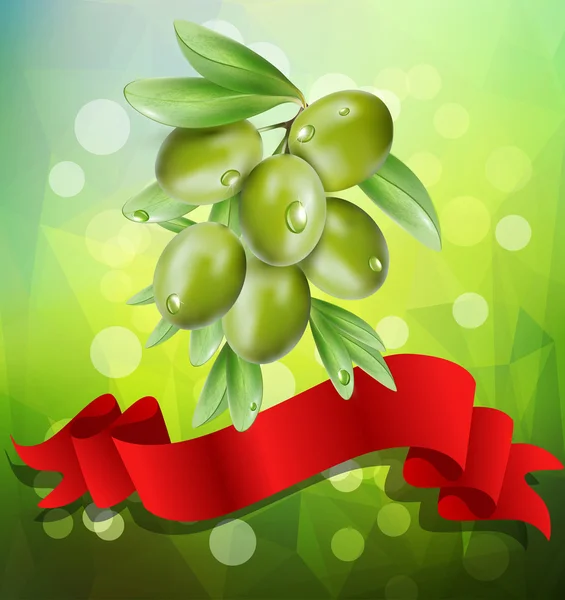 Κλαδί ελιάς διάνυσμα με κόκκινη κορδέλα σε πράσινο φόντο με b — Διανυσματικό Αρχείο