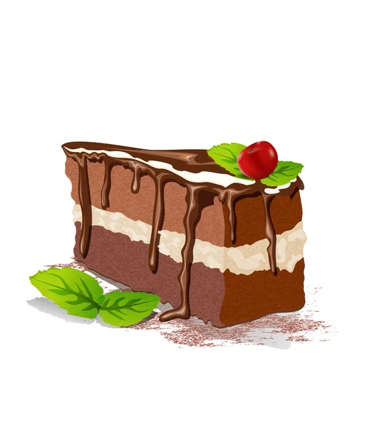 Trozo de pastel con crema y cereza — Vector de stock