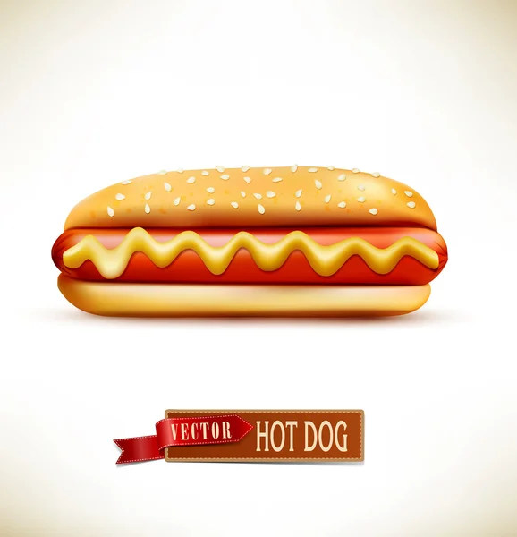 Bollo con salchicha (hot dog) aislado — Vector de stock