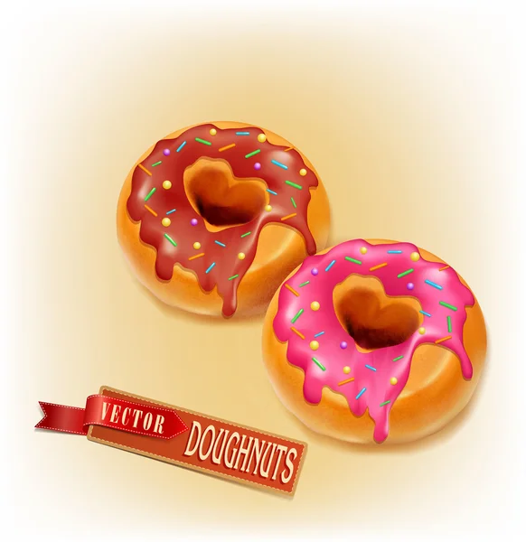 Två stekta donut glasyr och choklad — Stock vektor