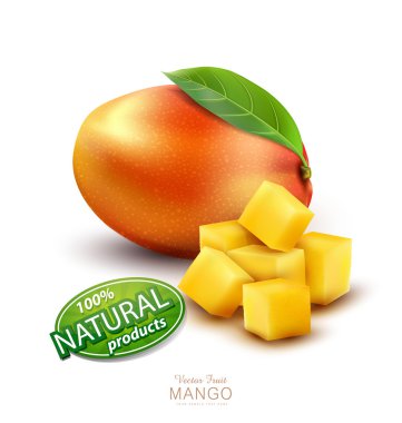 Vektör olgun mango meyve dilimleri ile