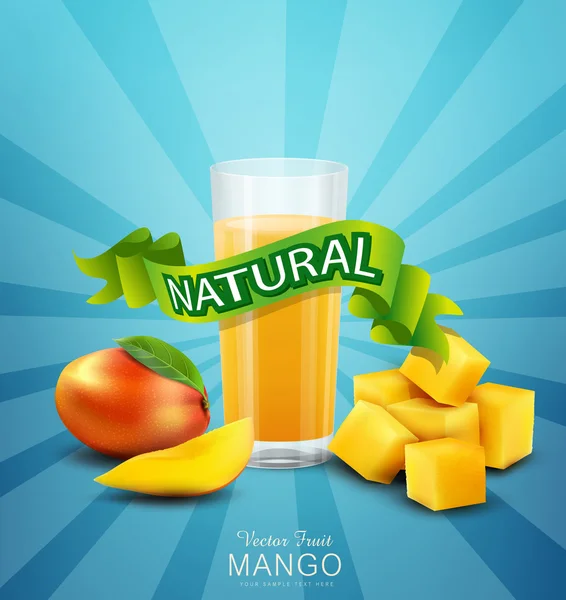 Mango y vaso de jugo de mango — Vector de stock