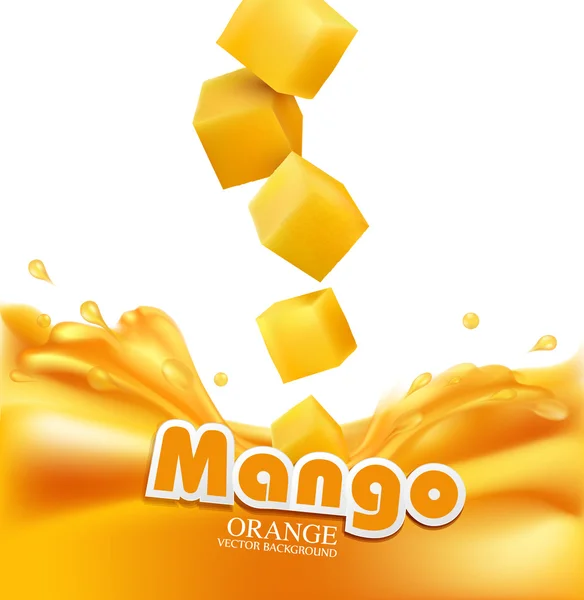 Taze meyve suyu düşen mango dilimleri — Stok Vektör