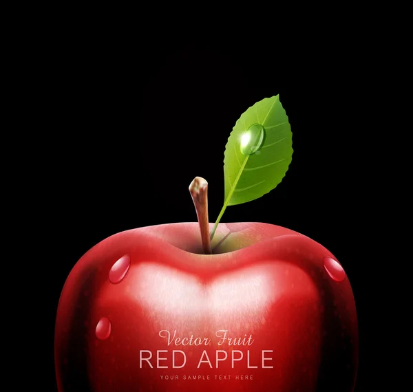 Pomme rouge avec des gouttes sur un fond noir — Image vectorielle