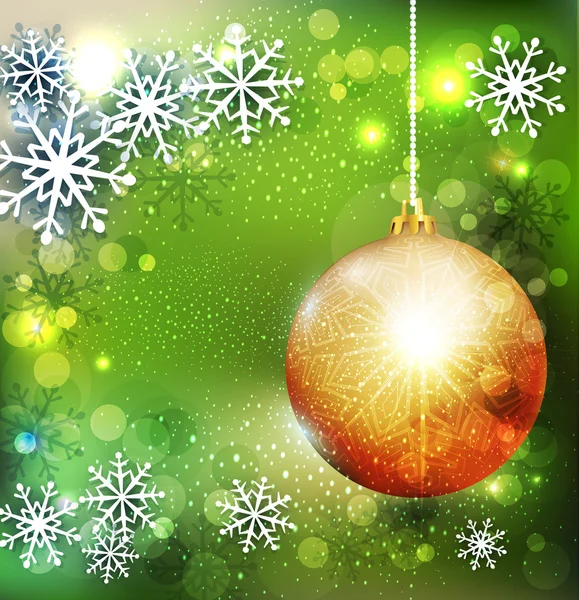 Зеленый фон на Рождество с золотым мячом — стоковый вектор