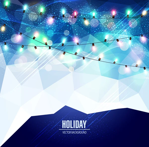 Vector festive blue background with luminous garlands — Stock Vector