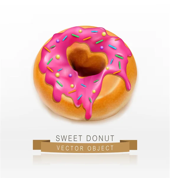 Donut glaseado con espolvoreos de caramelo rosa — Vector de stock