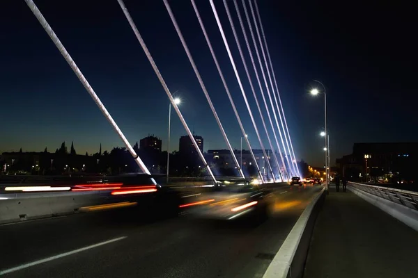 Umění Noční Osvětlení Mostu Řece Moraca Podgorici — Stock fotografie