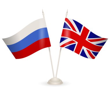 Masa standı ile Rusya ve İngiltere bayrakları.