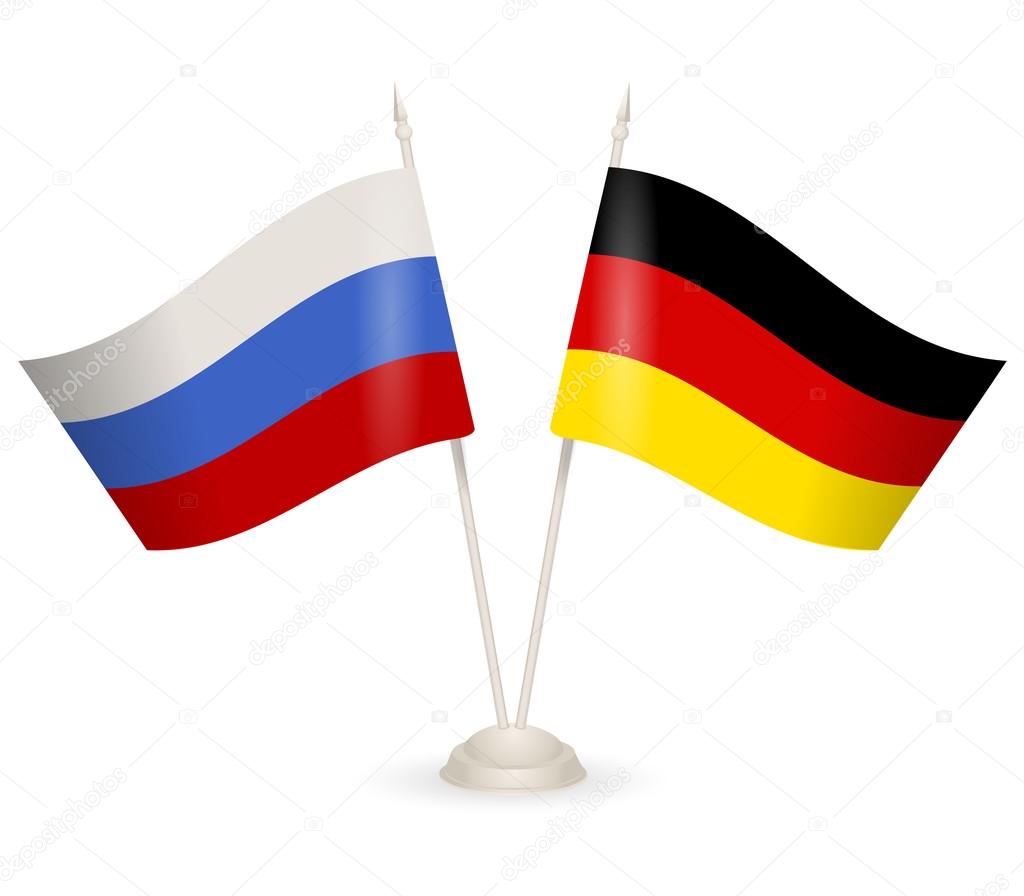 Table stand with flags of Russia and Germany. Vector by ©kornetka 107227970