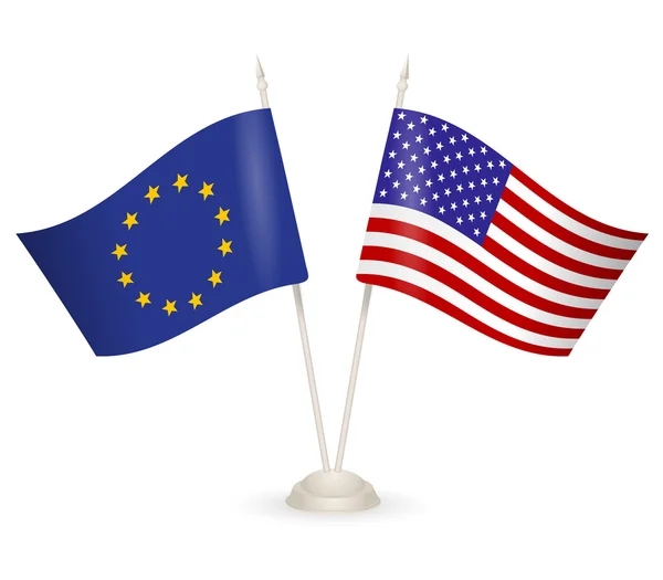 Tafelstandaard met vlaggen van Eu en VS. — Stockvector