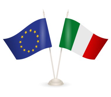 Masa standı ile İtalya ve AB bayrakları.