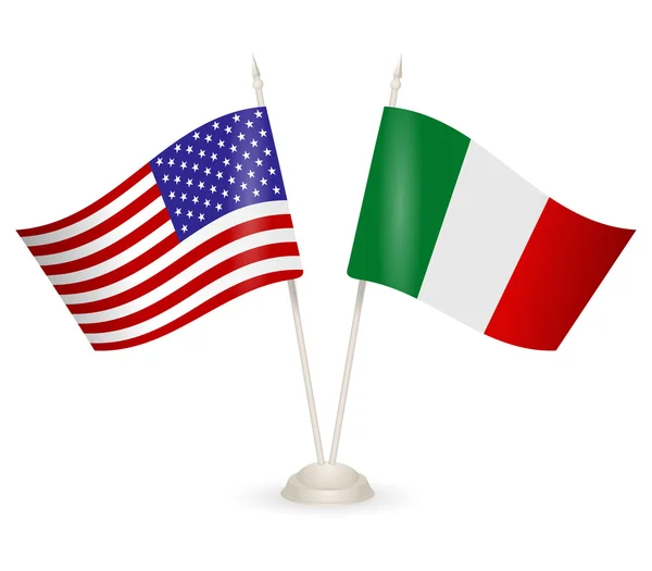Stand de mesa com bandeiras de Itália e EUA . — Vetor de Stock