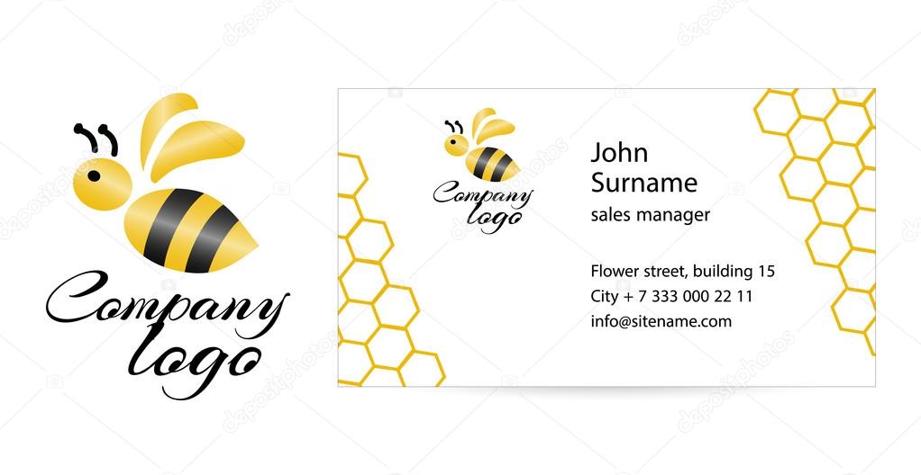 Merry bee Logo. Abstract creative business card template. Flat design.