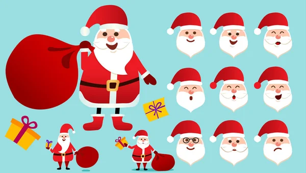 Santa Claus in red clothes. Set of different emotions character Santa. — Stock Vector