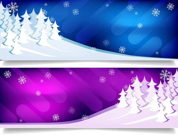冬季圣诞背景。蓝天和紫色天空背景下的冬季雪地 — 图库矢量图片