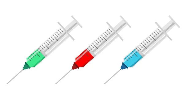 Set of syringes with different fluids and medications. — Stock Vector